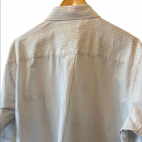 White Pinstripe Collared Fitted Button Up Long Sleeve Cuffed Dress Shirt XL - Picture 3 of 7